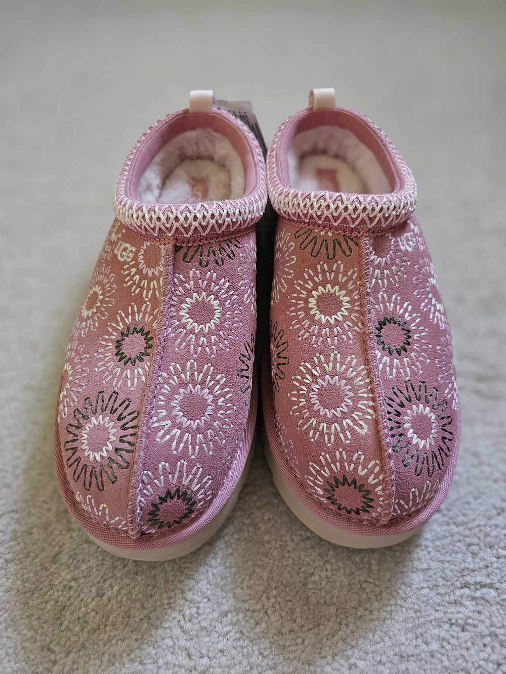 UGG Tazz Sun Stich Pink Floral Embroidered Slip On